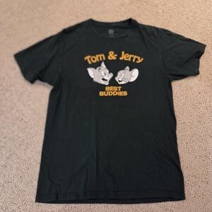 Tom & Jerry, Medium "Best Buddies" Graphic Tee - Black with Yellow Print